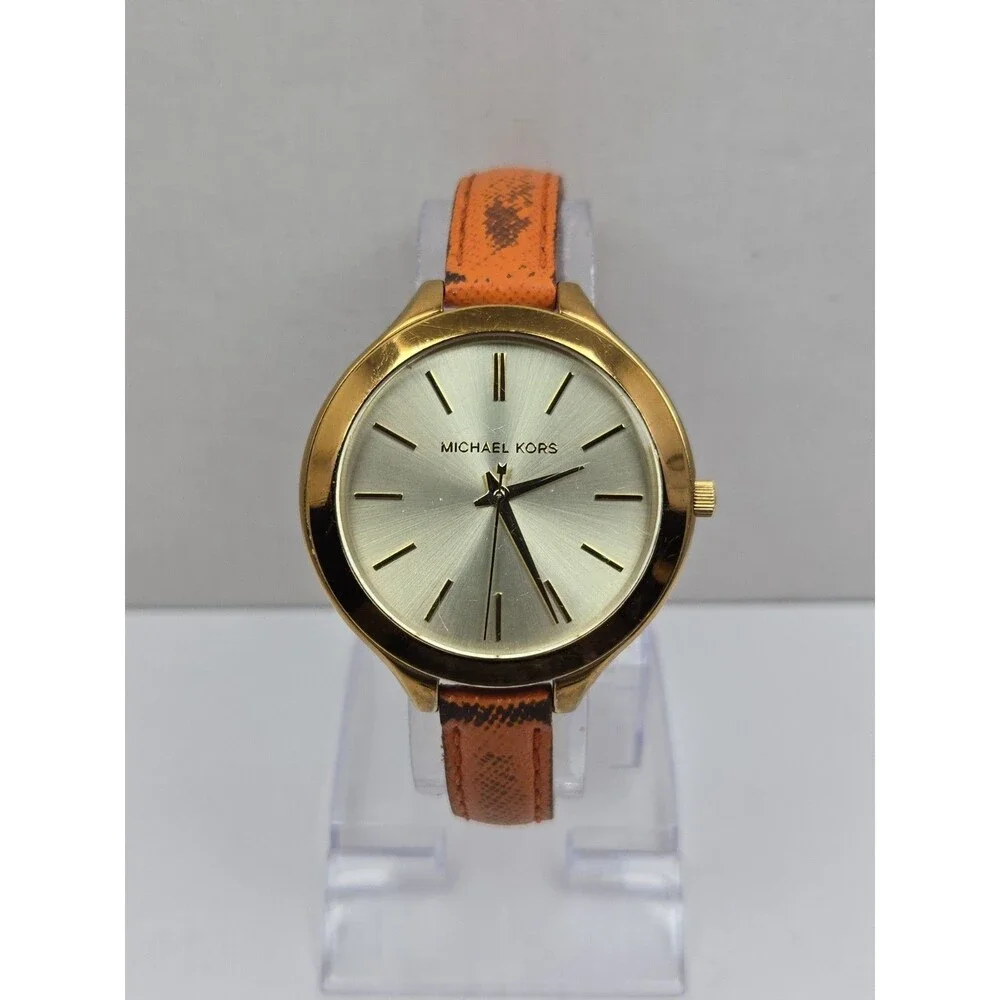 Michael Kors MK2275 Slim Runway Gold Tone Orange Leather Watch New Battery Women Michael Kors MK2275 Slim Runway Gold-tone Orange Leather  main image 3